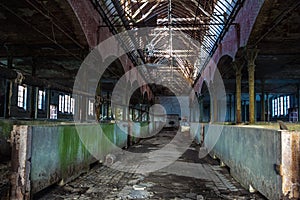 Abandoned stabling for cattle in German slaughterhouse Rosenau