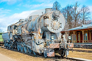 Abandoned steam locomotive. Haapsalu, Estonia photo