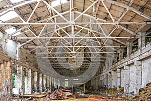 An abandoned steel frame structure automobile production workshop