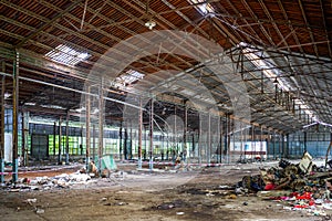 An abandoned steel frame structure automobile production workshop