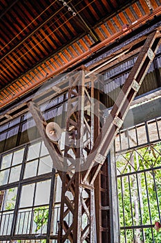 An abandoned steel frame structure automobile production workshop