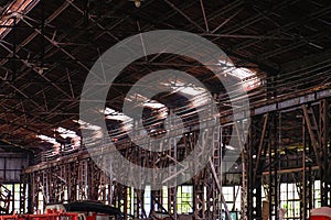 An abandoned steel frame structure automobile production workshop