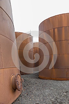 Abandoned Storage Tanks from a whaling station at Deception Island, Antarctica.