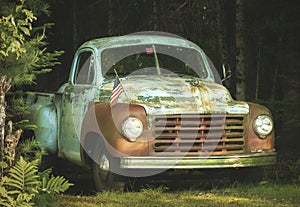 An abandoned Studebaker rests on the side of the road near Sugar Hill, New Hampshire.