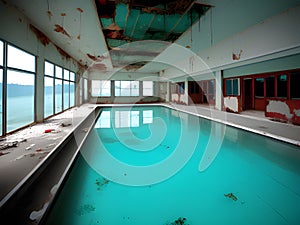 abandoned swimming pool in the gym, Ai Generated