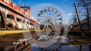 Abandoned Theme Park: A Post-apocalyptic Reflection Of A Ferris Wheel