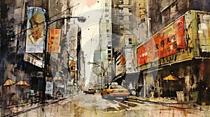 Abandoned Times Square-42nd St In Isolated Islands Ink Painting