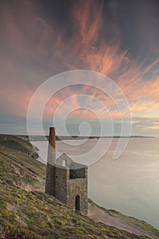 Abandoned tin mine buildings Wheal Coates south west of St Agnes Cornwall UK