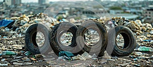 Abandoned Tires on Pile of Trash