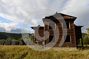 Abandoned tourist complex `Eldorado` at the mouth of the river Inya Altai Territory