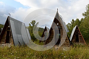 Abandoned tourist complex `Eldorado` at the mouth of the river Inya Altai Territory