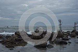 Abandoned traditional fishermen`s poles in Sri Lanka