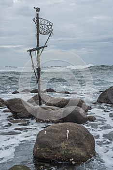 Abandoned traditional fishermen`s poles in Sri Lanka