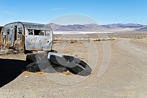 Abandoned trailer in the desert