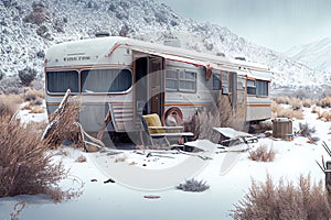 abandoned trailer in the desert. Generative AI, Generative, AI