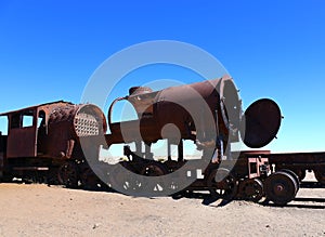 Abandoned train cemetery in Salar de Uyuni in Bolivia