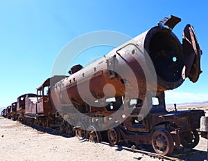 Abandoned train cemetery in Salar de Uyuni in Bolivia