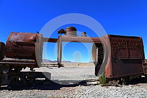 Abandoned train cemetery in Salar de Uyuni in Bolivia