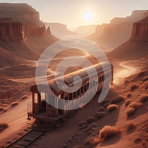 Abandoned train sits end of line in desert environment