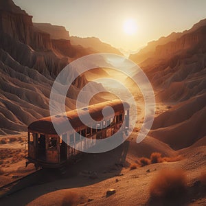 Abandoned train sits end of line in desert environment