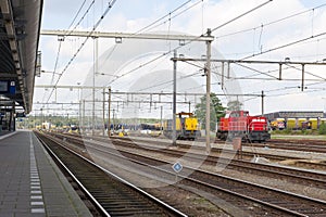 Abandoned train station with industrial locomotives