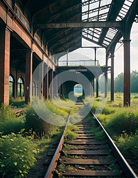 Abandoned Train Station Overgrown with Nature