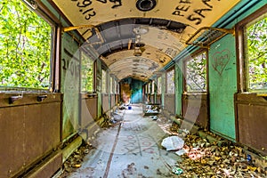 Abandoned train wagon wreck in decay