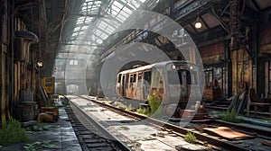 Abandoned train wreck Created with Generative AI technology