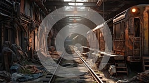 Abandoned train wreck Created with Generative AI technology