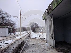 An abandoned tram station. Sorrow and cold