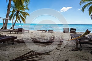 Abandoned tropical paradise beach resort due to covid 19, Saona island, Dominican Republic