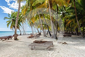 Abandoned tropical paradise beach resort due to covid 19, Saona island, Dominican Republic