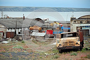 Abandoned truck at industrial area