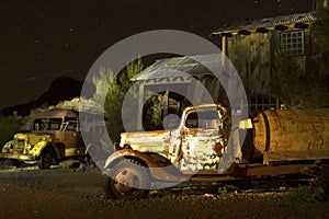 Abandoned Truck and School Bus in Ghost Town