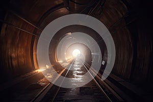 Abandoned tunnel of the train with intense sunlight