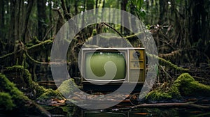 Abandoned Tv In The Jungle: Nostalgic Pop-culture Imagery photo