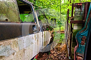 Abandoned van in the woods.