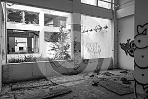 Abandoned vandalized office building