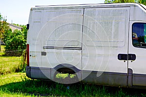 Abandoned and vandalized van panel truck