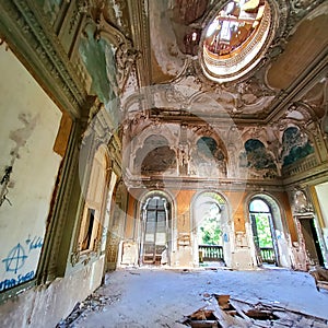 Abandoned Villa Becker in Turin city, Italy. Art, architecture and splendour