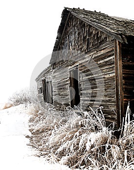 Abandoned Wood Farm Building in Winter