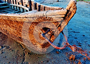 Abandoned wood fishing boat
