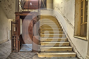 Abandoned wooden cage elevator
