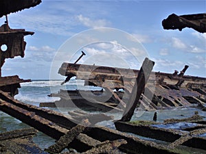 Abandoned wreck of the s.s. Maheno in Fraser Island in Australia photo