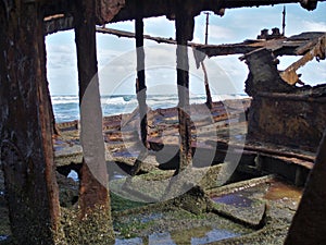 Abandoned wreck of the s.s. Maheno in Fraser Island in Australia photo