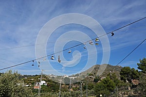 Abandonned shoes at Rio Chillar walk in Nerja in Andalusia, Spain
