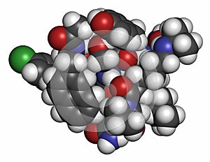 Abarelix drug molecule gonadotropin-releasing hormone, GnRH antagonist. Atoms are represented as spheres with conventional color