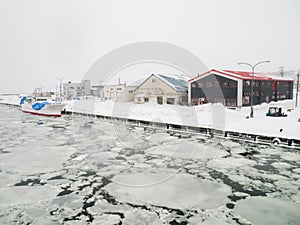 Abashiri Port with Drift Ice in Abashiri, Japan