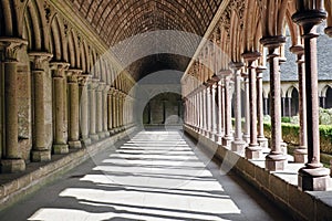 Abbey corridor in Mont St. Michel photo