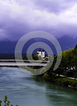 the abbey of Holy Cross seen from the river